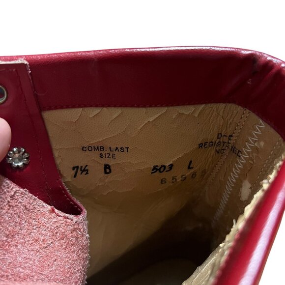 Justin Red Leather Fringe Lace Up Boots Size 7.5 - Picture 9 of 9